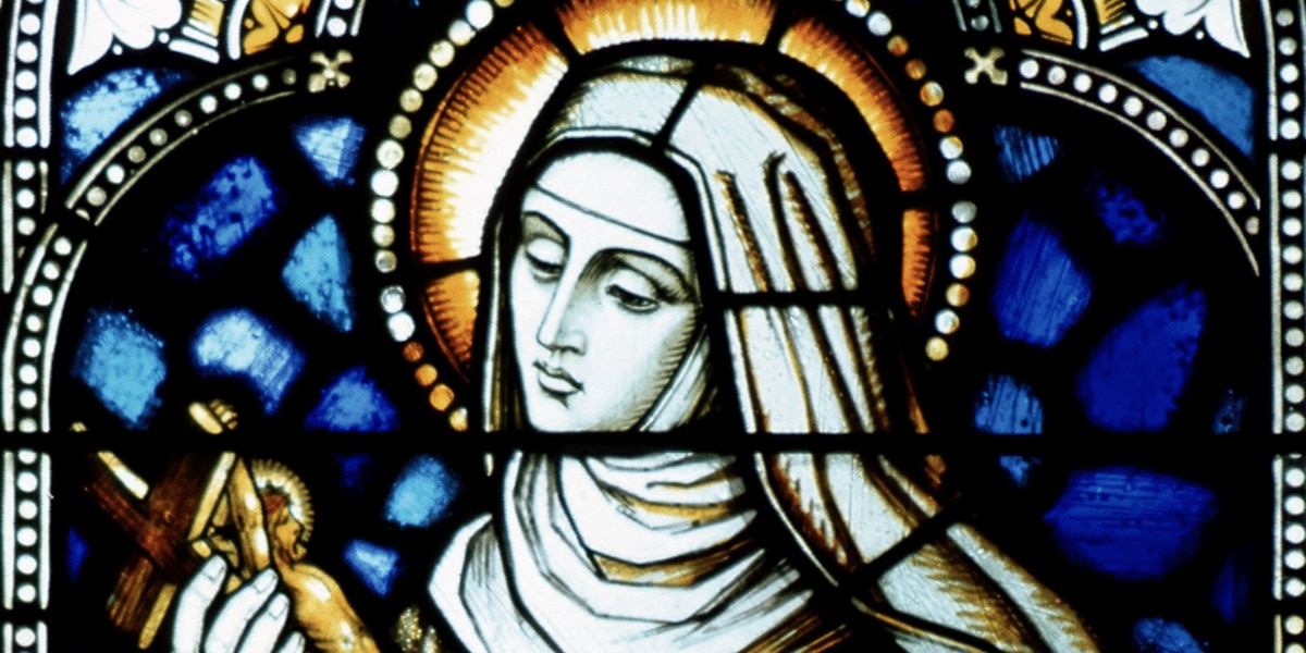 Stained glass window of St. Rita of Cascia