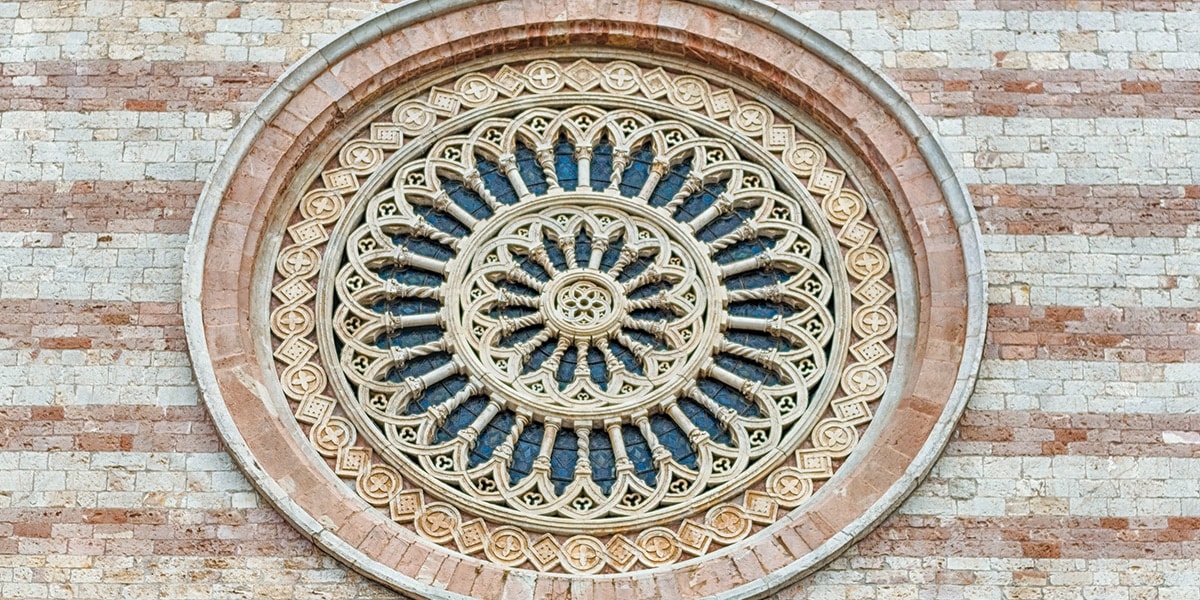 Window outside the Basilica of St. Clare of Assisi