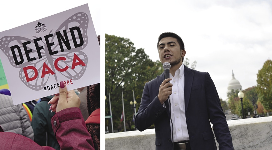 A DACA Recipient speaks at a a rally in washington