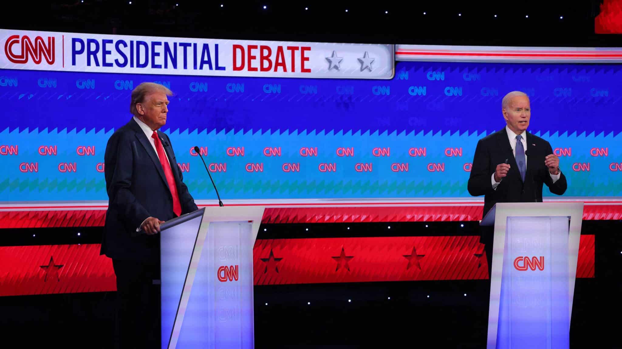 Former President Donald Trump and President Joe Biden participate in their first U.S. presidential campaign debate in Atlanta June 27, 2024.