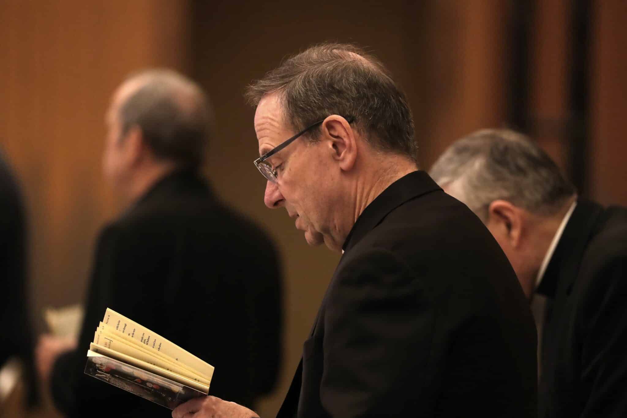 Bishop Michael F. Burbidge of Arlington, Va., chairman of the U.S. Catholic bishops' Committee on Pro-Life Activities, prays June 14, 2024, at the U.S. Conference of Catholic Bishops' Spring Plenary Assembly in Louisville, Ky. (OSV News photo/Bob Roller)