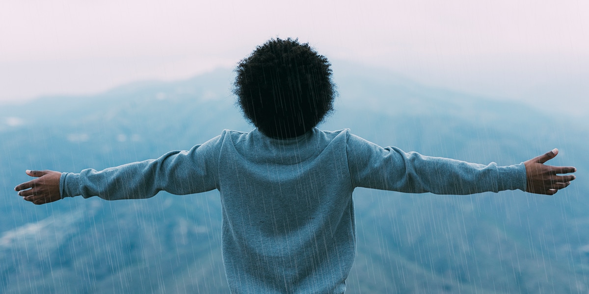 Man looking up into the sky