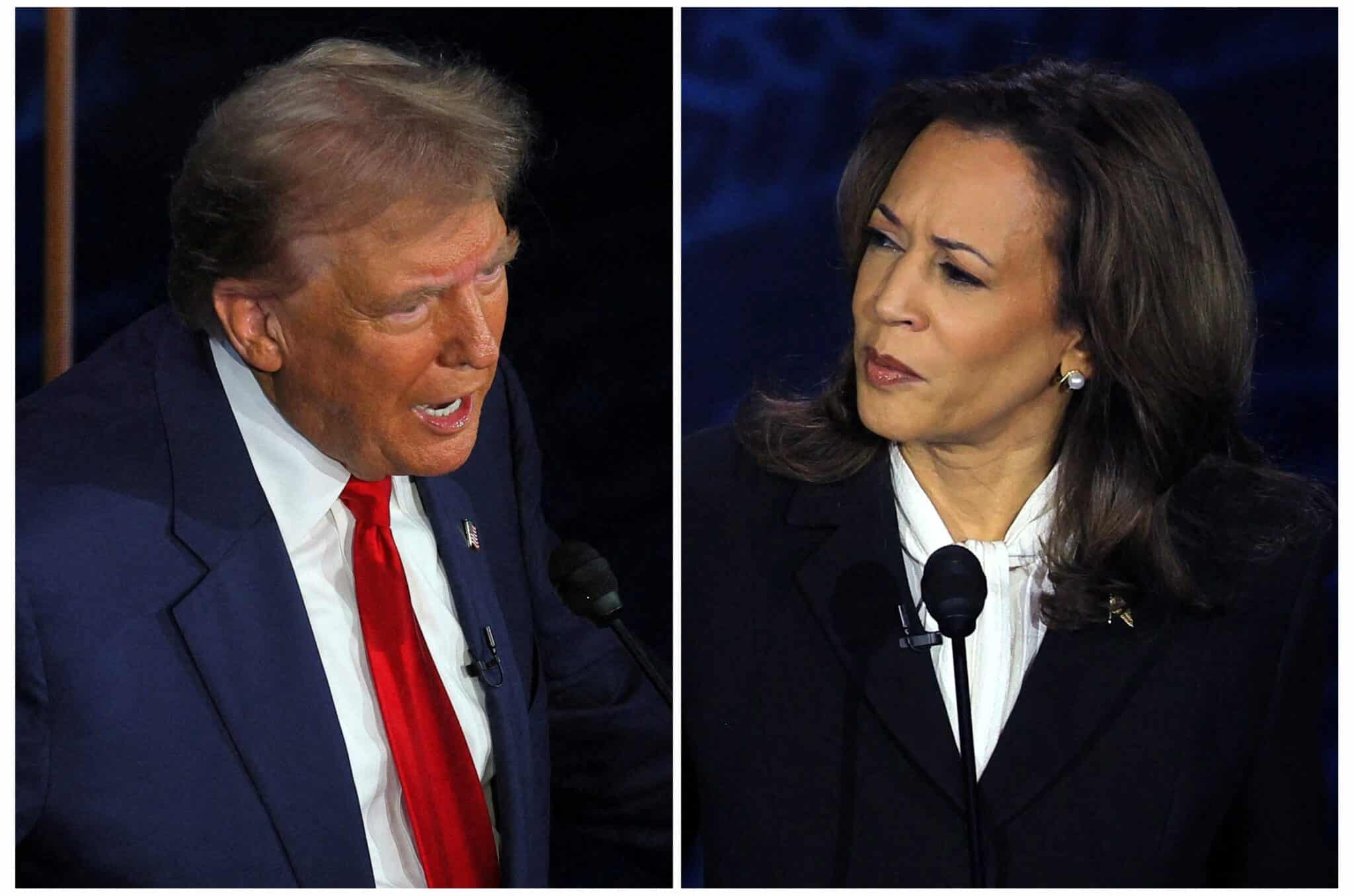 Former U.S. President Donald Trump, the Republican presidential candidate, and Democratic presidential candidate and U.S. Vice President Kamala Harris, are pictured in a combination photo taking part in the presidential debate at the National Constitution Center in Philadelphia Sept. 10, 2024. (OSV News photo/Brian Snyder, Reuters)