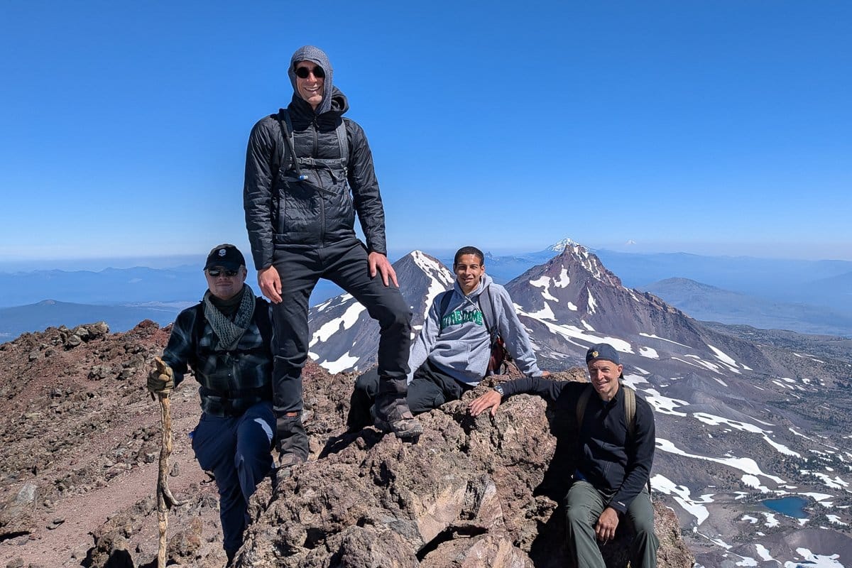 Mount Angel Abbey's mountain climbing monks are pictured after summing Oregon's South Sister Mountain July 18, 2024. Pictured are Brother Gabriel Brands, Brother Ambrose Stewart, Brother Brandon Contreras and Father Michael Shrum. (OSV News photo/courtesy Brother Ambrose Stewart)