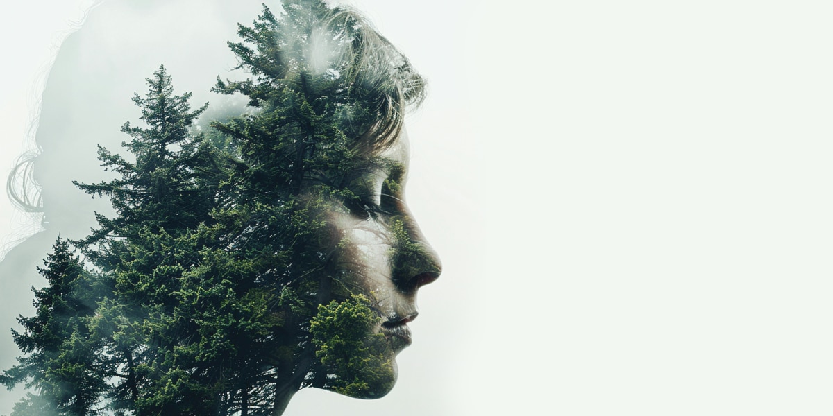 woman and trees in her head