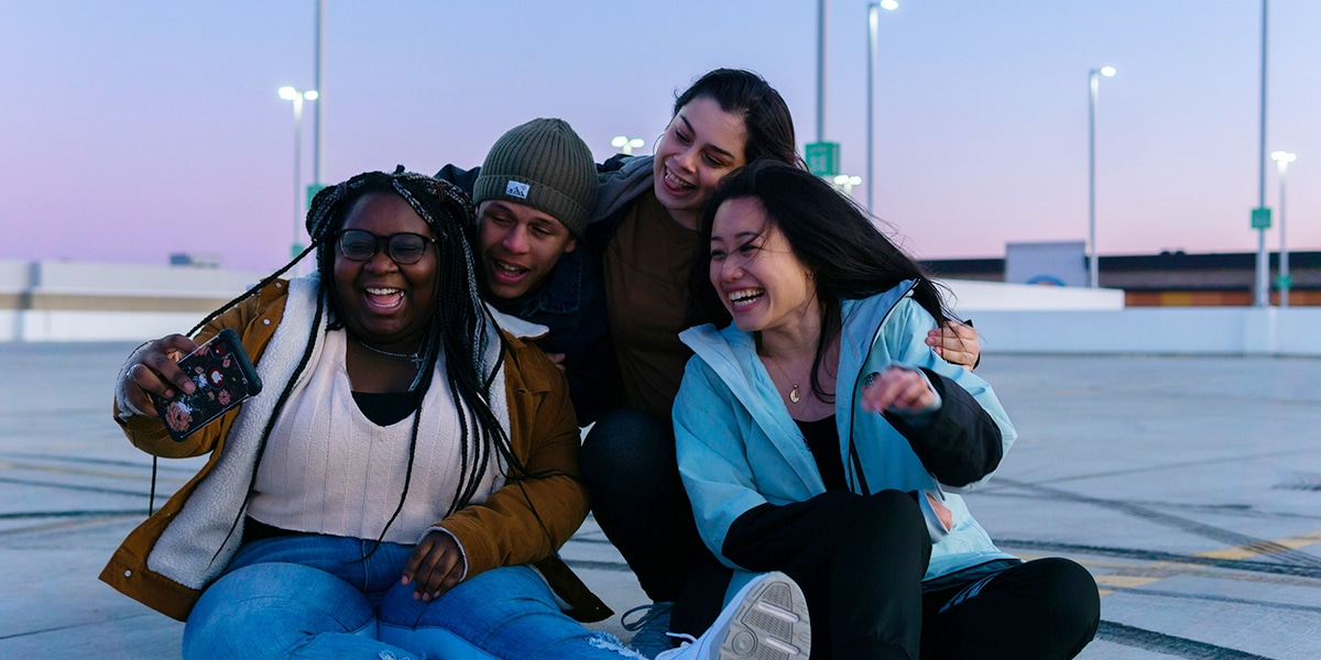 A group of friends taking a selfie.