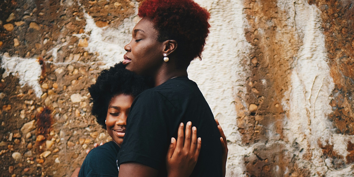 mom comforting child