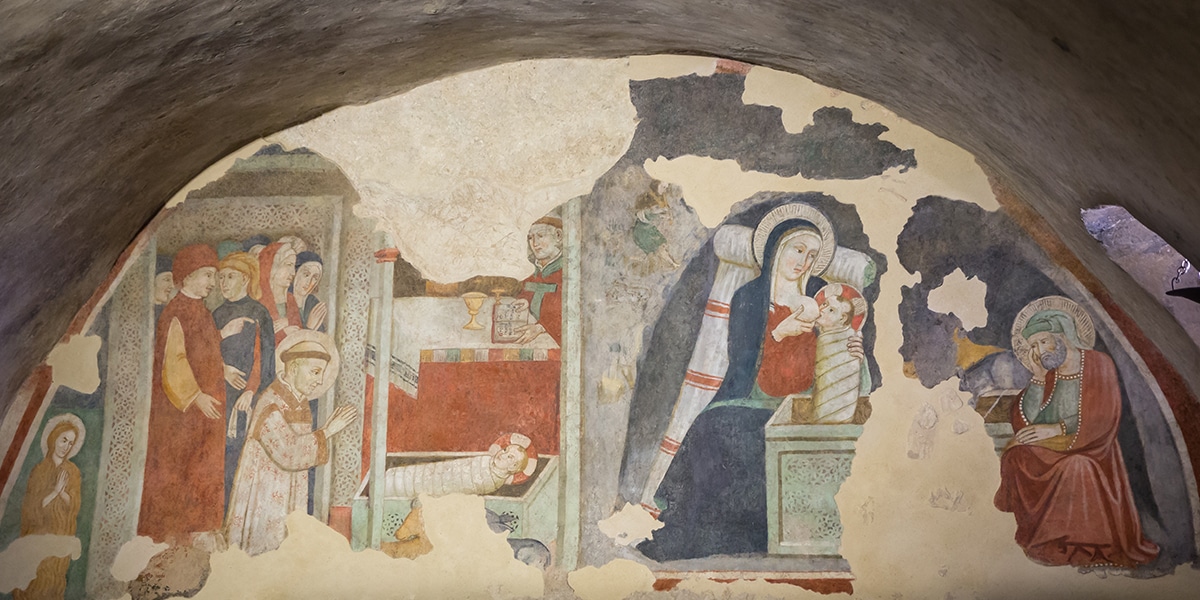 The nativity scene in fresco at Greccio