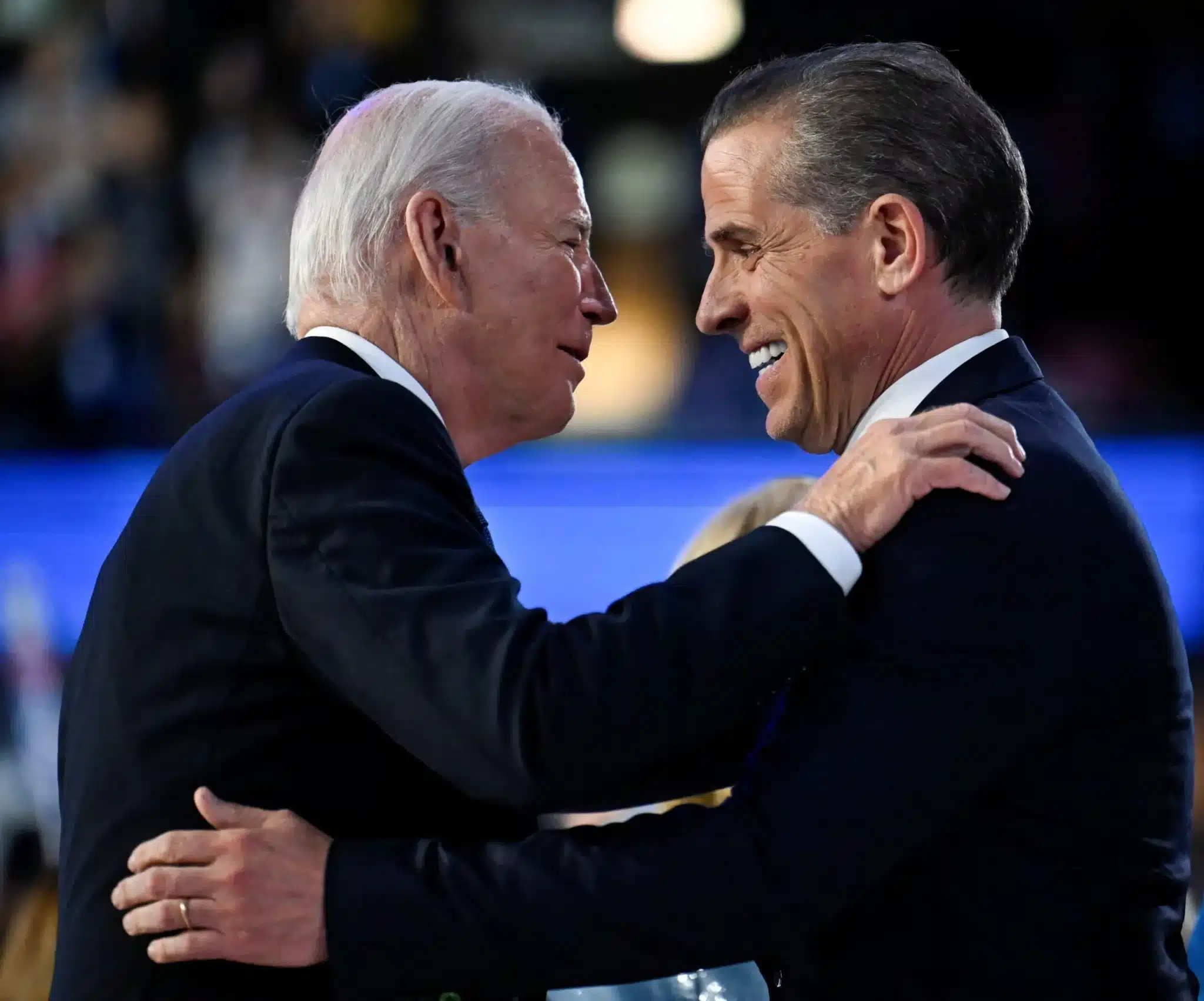 President Joe Biden greets his son, Hunter Biden, after the president's speech at the Democratic National Convention in Chicago Aug. 19, 2024. The president issued an expansive pardon for his son Dec. 1, marking a reversal of his previous statements he would not do so. (OSV News photo/Craig Hudson, Reuters)