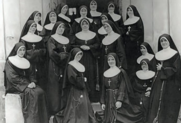 Mother Matylda Getter, superior of the Warsaw province of the Congregation of the Franciscan Sisters of the Family of Mary, founded in the mid-19th century, is seen in an undated photo (center) with her sisters. Mother Matylda saved hundreds of Jewish children from extermination by the Nazis.