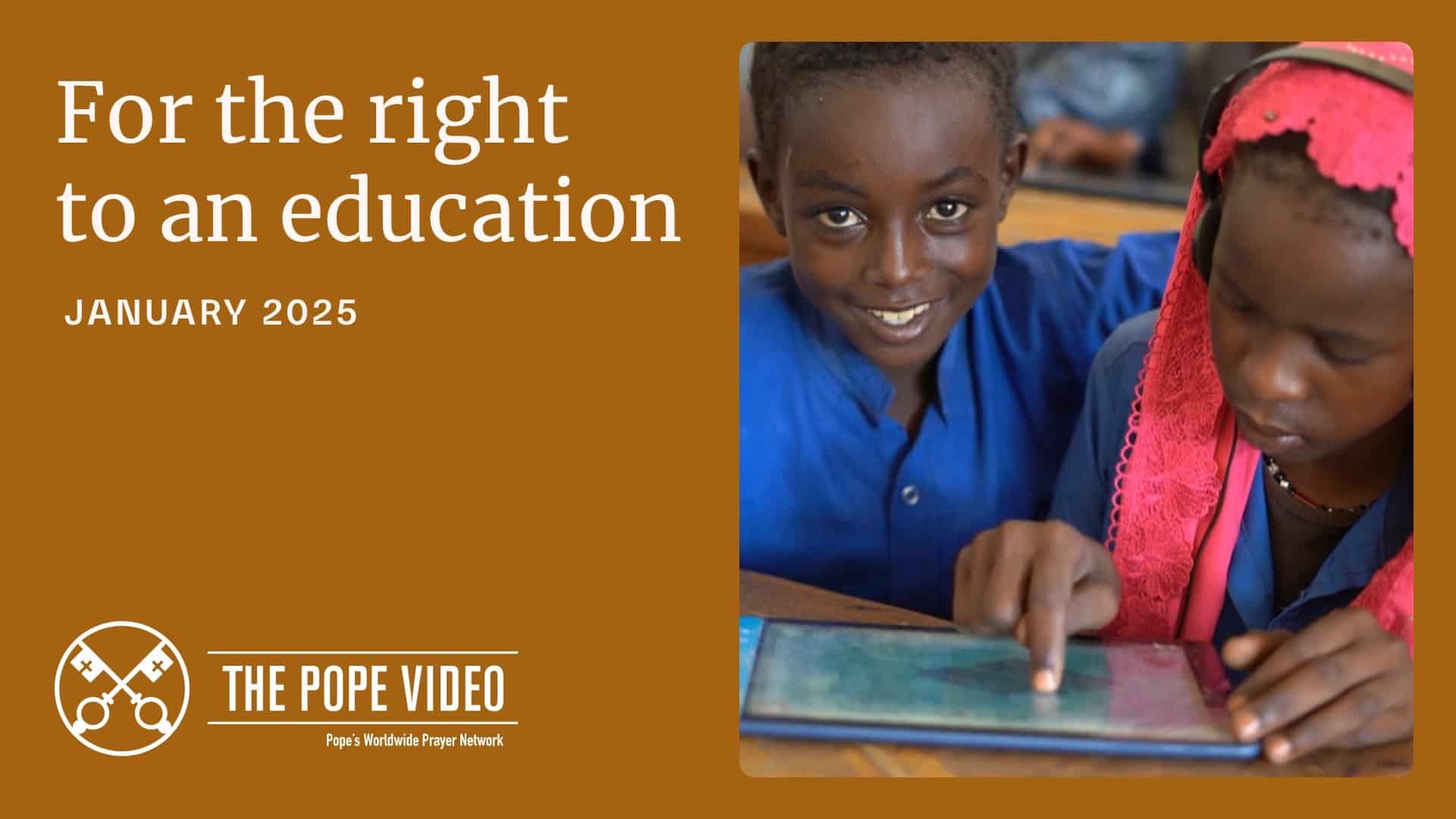 The Pope's Worldwide Prayer Network illustrates Pope Francis' prayer intention for January 2025: "For the right to an education," particularly the right of migrants, refugees and those affected by war.