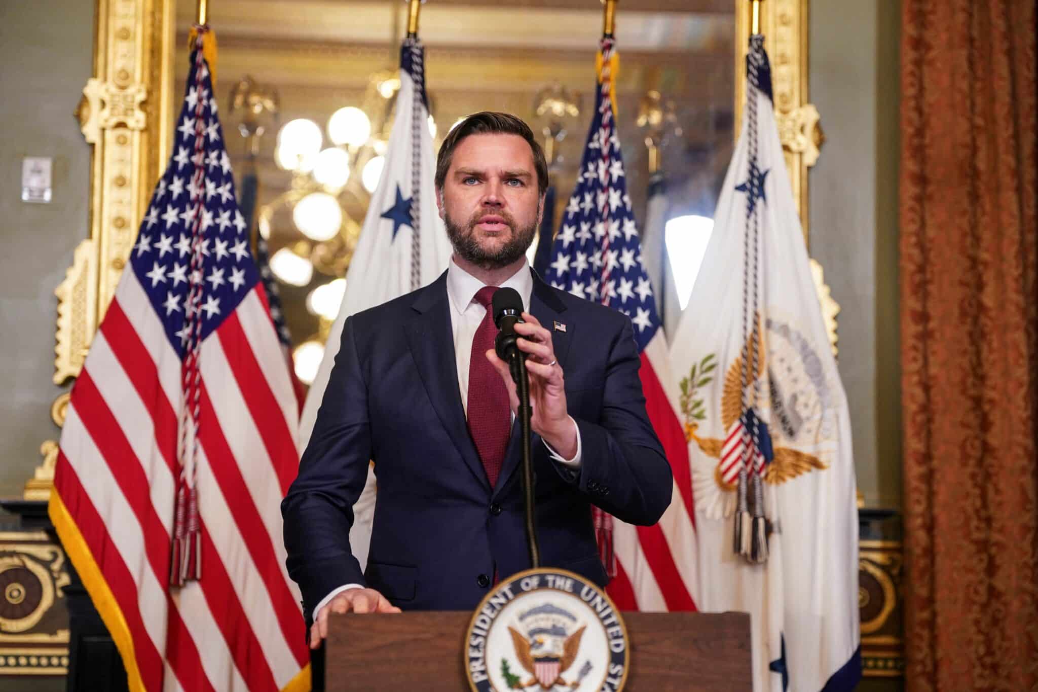 U.S. Vice President JD Vance speaks during the swearing in ceremony of CIA Director John Ratcliffe Jan. 23, 2025.