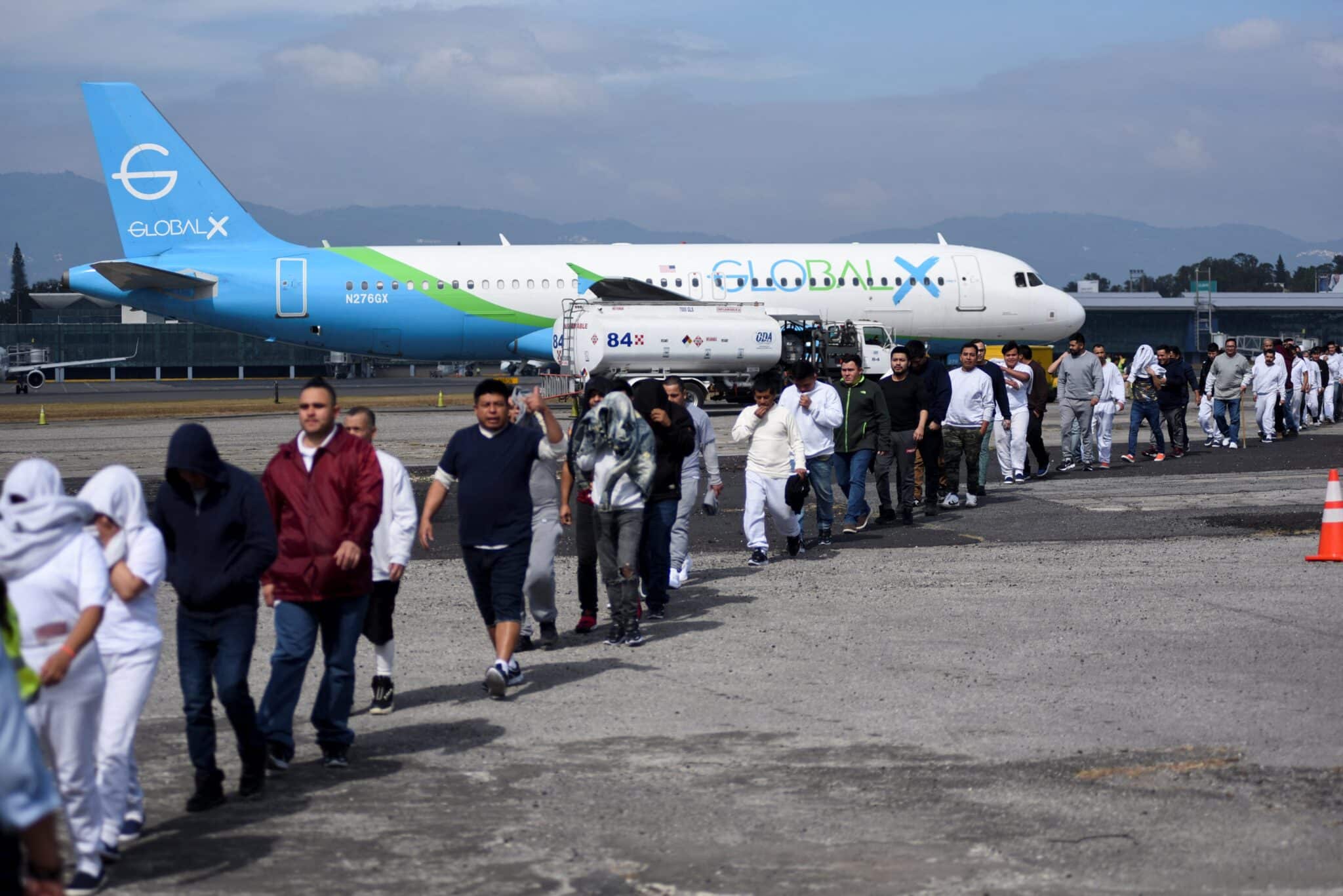 Guatemalan migrants deported from the U.S. under President Donald Trump's administration arrive at La Aurora Air Force Base in Guatemala City Jan. 27, 2025, on a flight from the U.S.