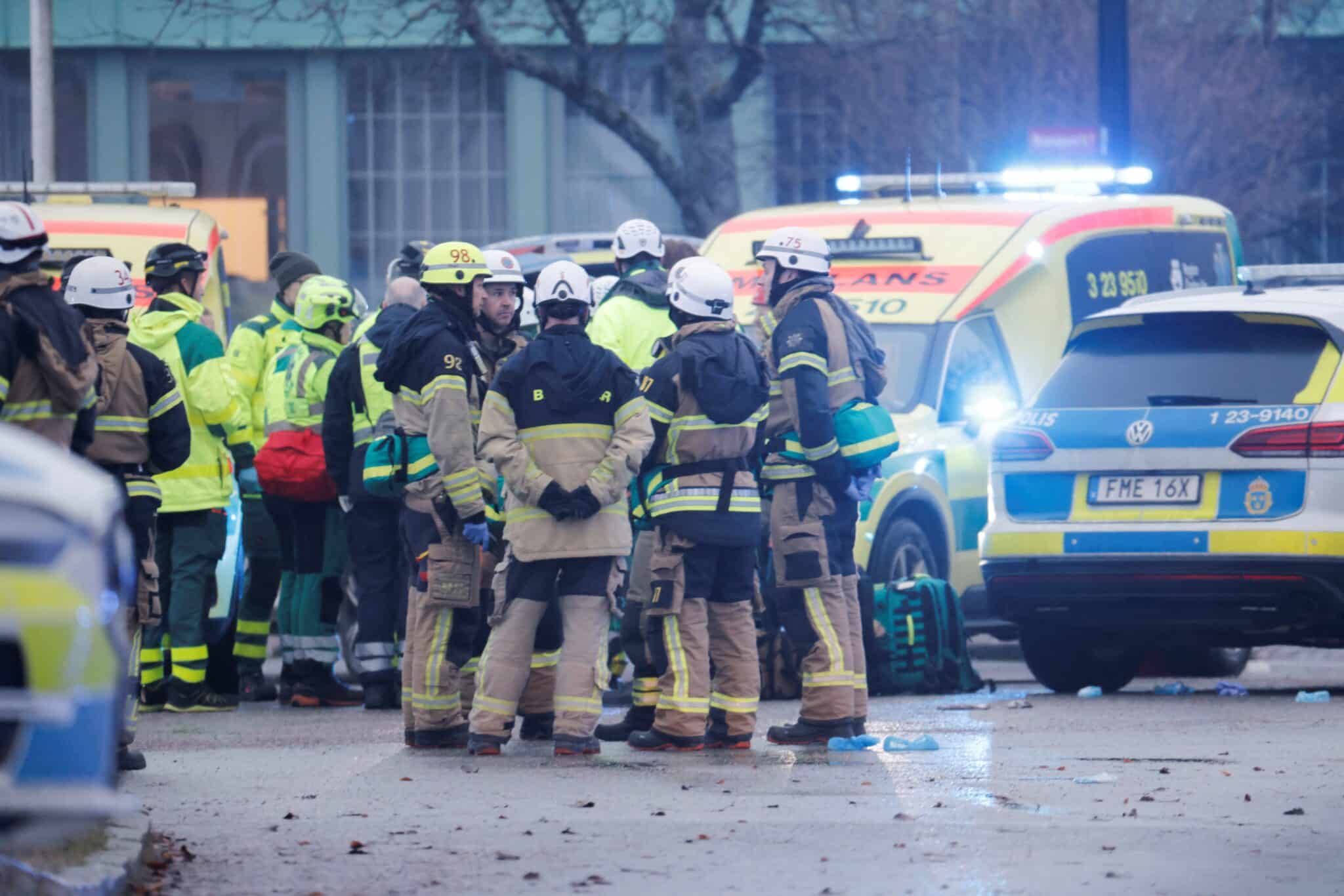 Emergency personnel and police officers work at the adult education center at the Risbergska school in Örebro, Sweden, Feb. 4, 2025, following a deadly shooting attack that left at least 11 people dead, including a gunman, in the deadliest mass shooting in the country's history. (OSV News photo/Kicki Nilsson, TT News Agency via Reuters) ATTENTION EDITORS - THIS IMAGE WAS PROVIDED BY A THIRD PARTY. SWEDEN OUT. NO COMMERCIAL OR EDITORIAL SALES IN SWEDEN.