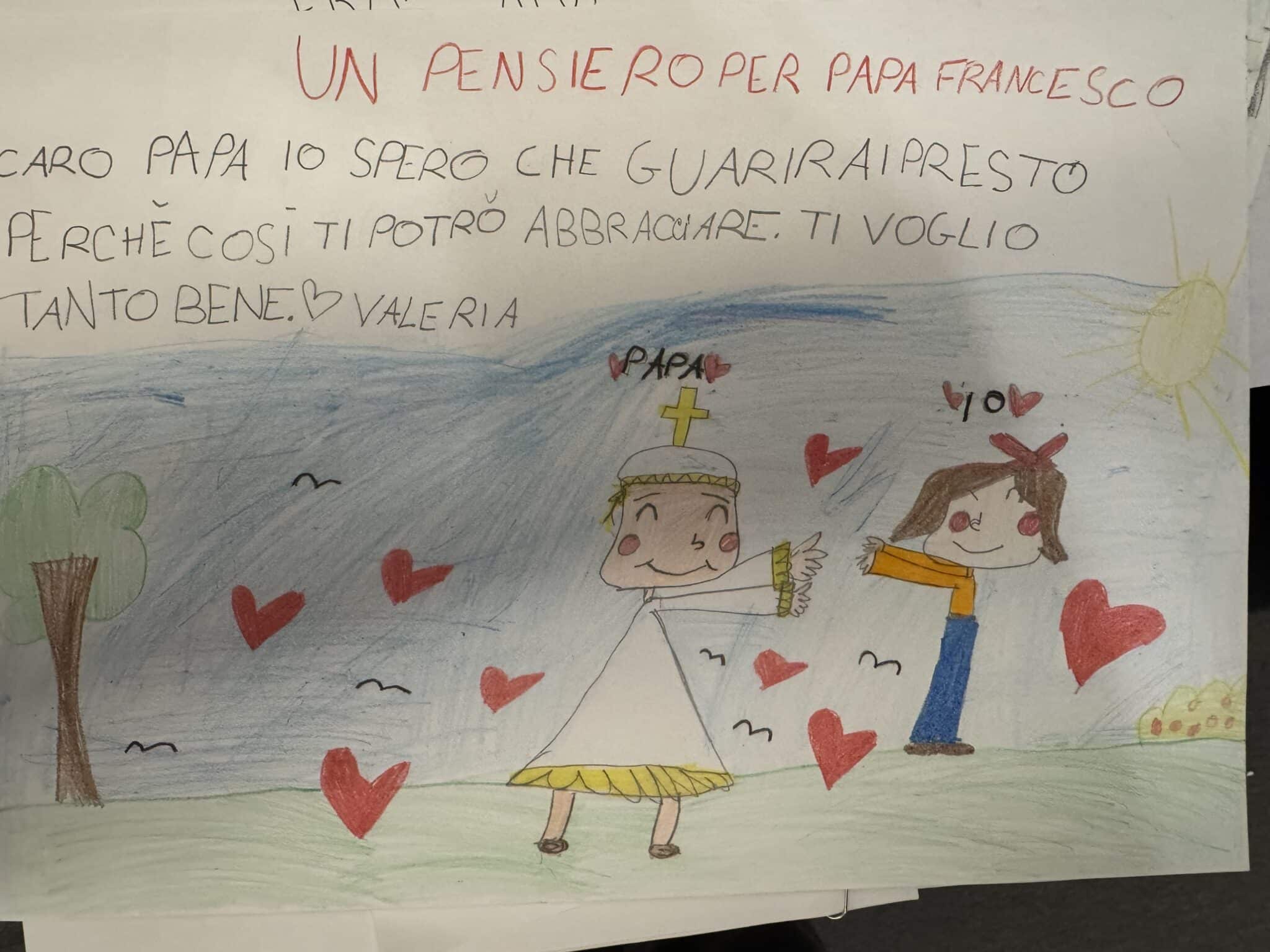 A girl named Valeria sends Pope Francis a card saying she hoped he would get well soon so that she could give him a hug.