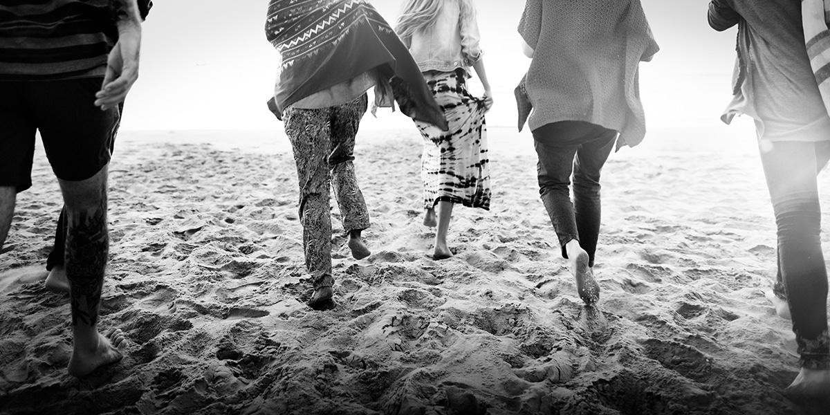 group of people walking and fleeing